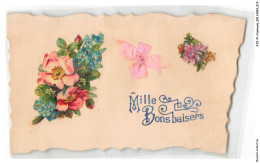 Delcampe - ATZP1-0008-FANTAISIE - Mille Bons Baisers - Bouquet De Fleurs - Bestickt