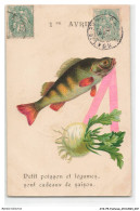 Delcampe - ATZP5-0186-FANTAISIE - 1er Avril - Poisson - Petit Poisson Et Legumes - Sont Cadeaux De Saison - Bestickt