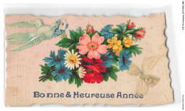 Delcampe - ATZP6-0239-FANTAISIE - Bonne Et Heureuse Annee - Bouquet De Fleurs - Oiseau - Enveloppe - Bestickt