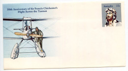 Delcampe - Australia 1980's Mint Postal Envelope - 22c. 50th Anniversary Of Sir Francis Chichester's Flight Across The Tasman - Entiers Postaux
