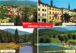 Delcampe - Zwiesel  Niederbayern Blick Vom Aussichtsfelsen Rathaus Mit Stadtplatz Regen Mit - Zwiesel