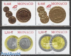 Delcampe - Monaco 2002 Euro Coins 2x2v, Mint NH, History - Nature - Various - Europa Hang-on Issues - Horses - Money On Stamps - Ungebraucht
