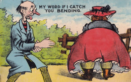 Delcampe - If I Catch You Bending Tramp Park Bench Spanking Fat Lady Old Comic Postcard - Humor