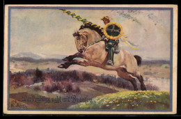 Delcampe - Künstler-AK Franz Jung-Ilsenheim: Der Frühling Naht Mit Brausen, Reiter Mit Lanze Und Schild - Jung