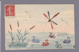 Delcampe - CPA Carte Faite à La Main Avec Des Timbres Découpés Original Circulée Cygne - Briefmarken (Abbildungen)