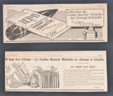 Delcampe - Lot De Trois Pub Papier 1919 Automobile Pneu  MICHELIN Humour Dessin Bibendum  Guide Illustré Champs De Bataille - Pubblicitari