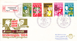 Delcampe - 8,0069 NVPH FDC PTT Post E 69 830 834   Enfants Artistes  Enveloppe 1er Jour FDC PB 17-11-1964 Kind  Recommandé - FDC