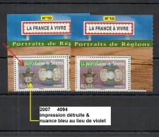 Delcampe - Variété De 2007 Neuf** Y&T N° 4094 Nuance De Couleur - Unused Stamps
