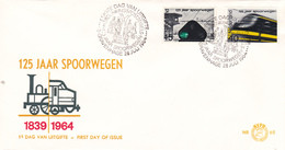 Delcampe - 8,0065 NVPH FDC PTT Post E 65 818 819   Spoorwegen Train 150 Ans Enveloppe 1er Jour FDC PB 28-7-1964 150 Jaar 150 Years - FDC