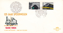 Delcampe - 8,0065 NVPH FDC PTT Post E 65 818 819   Spoorwegen Train 150 Ans Enveloppe 1er Jour FDC PB 28-7-1964 150 Jaar 150 Years - FDC