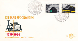 Delcampe - 8,0065 NVPH FDC PTT Post E 65 818 819   Spoorwegen Train 150 Ans Enveloppe 1er Jour FDC PB 28-7-1964 150 Jaar 150 Years - FDC