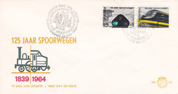Delcampe - 8,0065 NVPH FDC PTT Post E 65 818 819   Spoorwegen Train 150 Ans Enveloppe 1er Jour FDC PB 28-7-1964 150 Jaar 150 Years - FDC