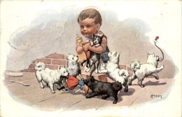 Delcampe - Children With Dogs - Artist Moos - Altri & Non Classificati