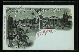 Delcampe - Lithographie Aachen, Elisenbrunnen Und Theater - Theater