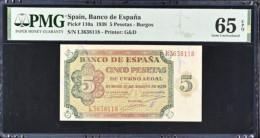 Delcampe - Billete 5 Pesetas 1938 PMG 65 Serie L - 5 Pesetas