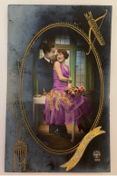 Delcampe - P03-fantaisie,–couples –photo, Montage D’un Couple Cartes, Fond Bleu - Paare