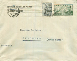 Delcampe - ESPAGNE . Timbres 1 Et 2 Sur Enveloppe CONSULAT GENEAL DE FRANCE A VALENCE . 1955 . - Sonstige & Ohne Zuordnung