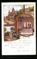 Delcampe - Künstler-AK Aschaffenburg, Schloss, Inneres Säulenhalle, Brunnen - Aschaffenburg
