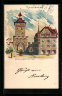 Delcampe - Lithographie Konstanz, Strassenpartie Am äusseren Schnetzthor - Konstanz