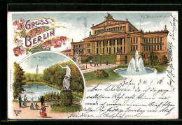 Delcampe - Lithographie Berlin, Kgl. Schauspielhaus, Goldfischteich, Gendarmenmarkt - Mitte