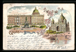 Delcampe - Lithographie Berlin, Kgl. Schloss Nordseite, Neuer Dom - Mitte