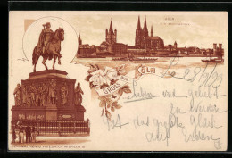 Delcampe - Lithographie Köln, Denkmal König Friedrich Wilhelm III. Und Ortsausblick - Köln