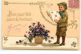 Delcampe - Carte Gaufrée - Bon Pour 365 Jours De Bonheur - Enfant Apportant Des Lettres - Neujahr