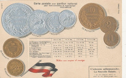 Delcampe - CARTE POSTALE AVEC PAVILLON NATIONAL // PIECES DE MONNAIE / COLONIE ALLEMANDE LA NOUVELLE GUINEE - Münzen (Abb.)