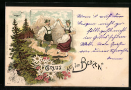 Delcampe - Lithographie Tanzendes Paar In Trachten - Tanz