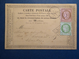 Delcampe - EI.6   FRANCE  CARTE  PRECURSEUR    RARE  COVER    1874  A NANTES  LOS. 3651   +N° 53 N°58 CERES 5C ET 10C         + - 1849-1876: Klassieke Periode