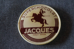 Delcampe - Ancien Miroir Avec Publicité Chocolat Jacques,diamètre 60 Mm.,pour Collection - Schokolade
