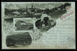 Delcampe - Mondschein-Lithographie Küssnacht Am Vierwaldstättersee, Bahnhof, Tells Kapelle An Der Hohlen Gasse - Küssnacht