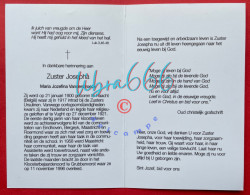 Delcampe - Zuster JOSEPHA - Maria Jozefina VANDENBROECK °HAACHT (België) 1900 +GRUBBENVORST 1996 - Zusters Ursulinen - Todesanzeige