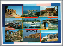 Delcampe - Vintage Nessebar Bulgaria Old Town Ruins Boats Causeway Collage PC Chrome K220 - Bulgarien