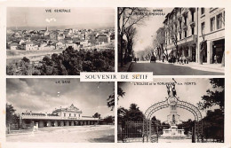 Delcampe - Algérie - SÉTIF - Vue Générale - Avenue Georges Clémenceau - L'église Et Le Monument Aux Morts - La Gare - Ed. C.A.P. 19 - Setif
