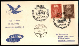 Delcampe - 1957 (6 Ottobre) - Primo Volo Sabena - Lussemburgo Monaco Salisburgo - Altri & Non Classificati