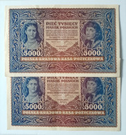 Delcampe - Pologne, 5000 Marek, 1920, LOT SUITE CONSECUTIVE TTB - Pologne