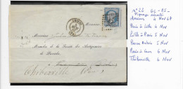 Delcampe - NAPOLEON 20 C Bleu Sur Lettre De Amiens 4 Novembre 1867 à Thiberville GC 85 Piquage Très Décalé - 1862 Napoleon III