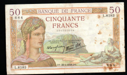 Delcampe - Billet > FRANCE 50 FRANCS 1938 Circuler (B.18) // L.8183 684 -   LAURA 6427 - 50 F 1934-1940 ''Cérès''