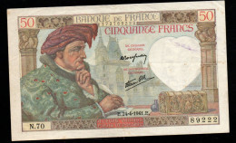 Delcampe - BILLET FRANCE 50 FRANCS E.24/4/1941.E. Circuler (B.18)  N70 89222  LAURA  249 11 - 50 F 1940-1942 ''Jacques Coeur''