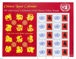 Delcampe - United Nations, New York 2010 30 Years Chinese Zodiac Stamps, Mint NH, Nature - Various - Monkeys - Stamps On Stamps -.. - Timbres Sur Timbres