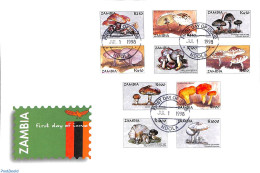 Delcampe - Zambia 1998 Mushrooms 10v, First Day Cover, Nature - Mushrooms - Pilze