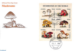 Delcampe - Zambia 1998 Mushrooms 6v M/s, First Day Cover, Nature - Mushrooms - Pilze