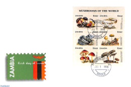 Delcampe - Zambia 1998 Mushrooms 6v M/s, First Day Cover, Nature - Mushrooms - Pilze