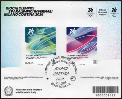 Delcampe - Italia 2026 Olimpiadi Milano-Cortina Foglietto Annullo Speciale 1° Giorno (VEDI AVVISO IMPORTANTE!) - Blokken & Velletjes