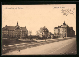 Delcampe - AK Gröba-Riesa, Georgplatz Mit Schule - Riesa