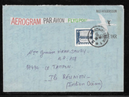 Delcampe - Entier Postal Suédois 1 Kr Nils Holgersson Avec Compl.10 Kr Pour La Réunion - Tàd Ornskolosvik 24.9.1976 - Entiers Postaux