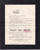 Delcampe - PERUWELZ DESCLEE Jules 76 Ans 1908 époux SAUVAGE Familles LEPREUX DUTHY WILLEMS MOLLE - Avvisi Di Necrologio