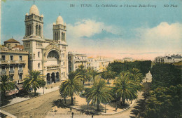 Delcampe - TUNISIE  TUNIS  LA CATHEDRALE ET L'AVENUE JULES FERRY - Tunesien