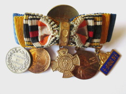 Delcampe - Rare! Prussia Ribbon Bars With 5 Mini Military Medals/Barrettes Prusse Avec 5 Mini Medailles Militaires Size=14-16 Mm - Germany